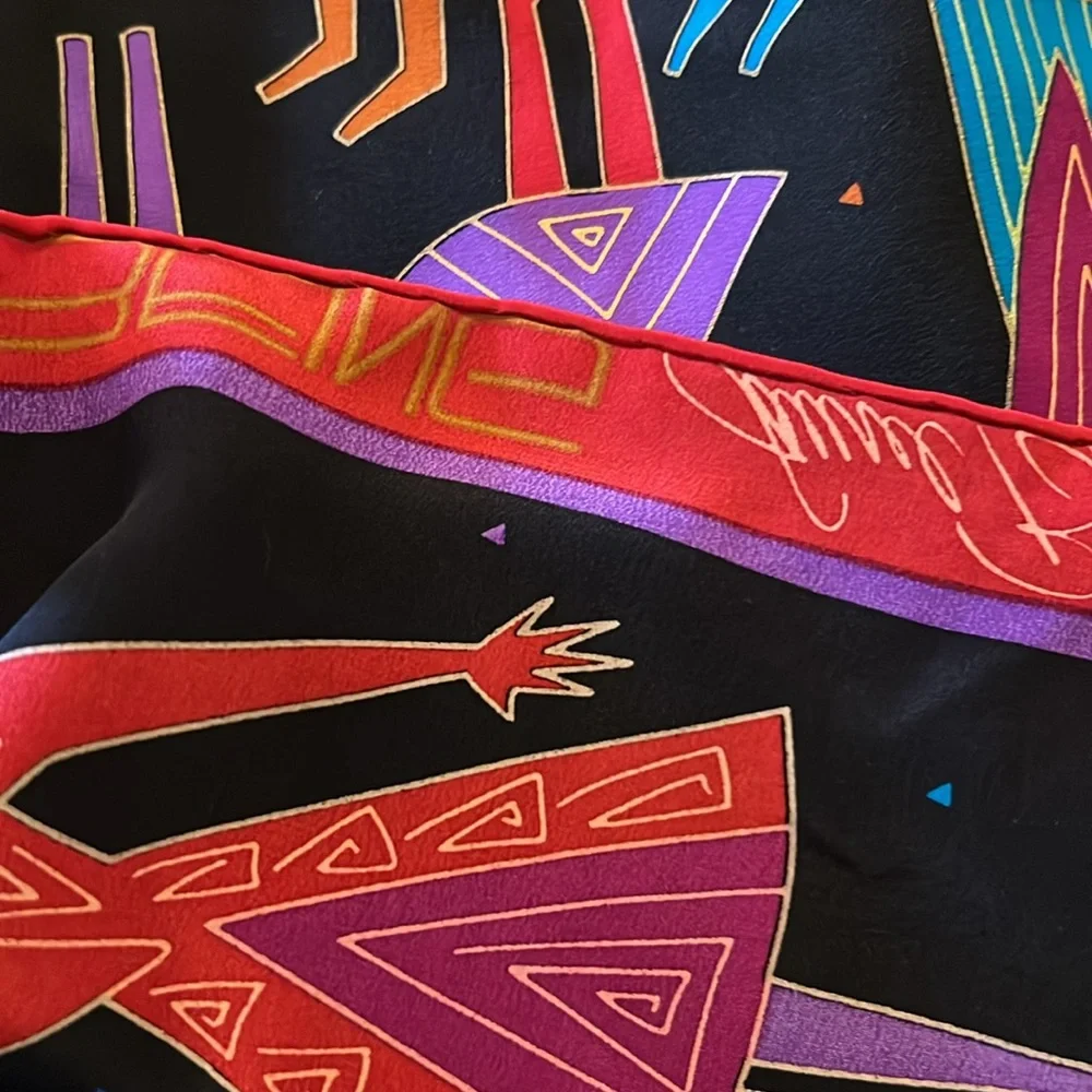 Laurel Burch silk Colorful Geometric Pattern Scarf 34” square